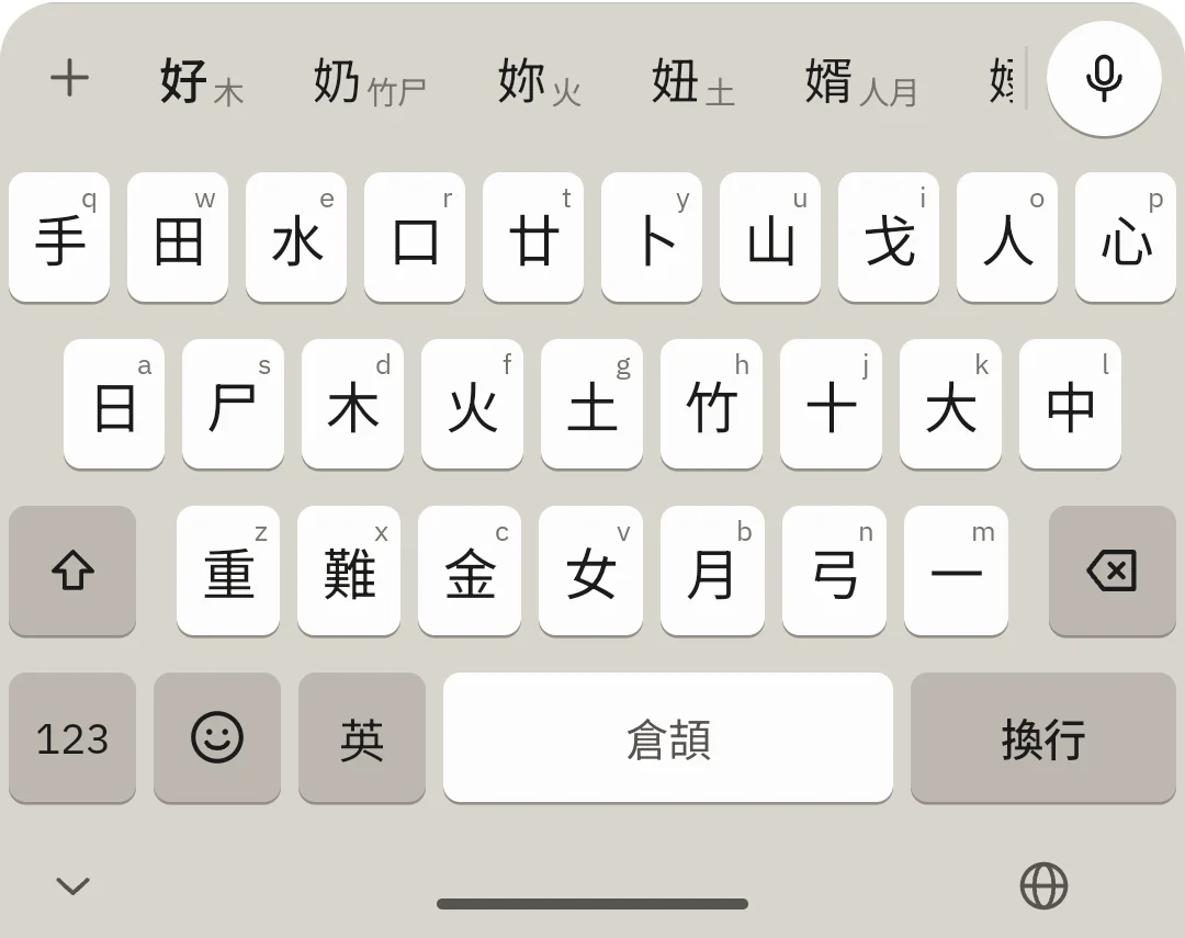 OmuType 倉頡模式：鍵面顯示字根
